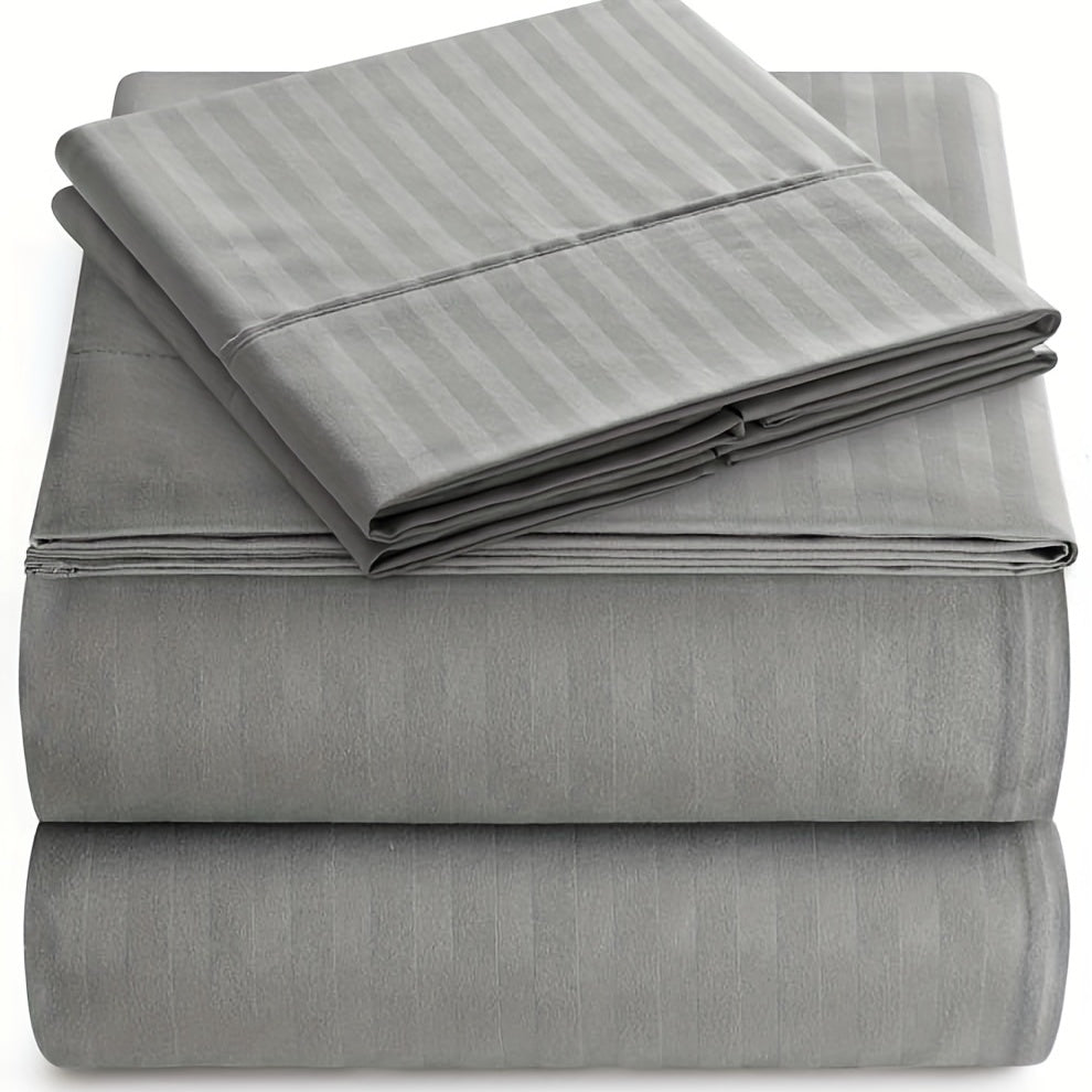 Luxury Striped Sheet Set 4 Pieces 1800 Thread Count Microfiber Deep Pockets Breathable