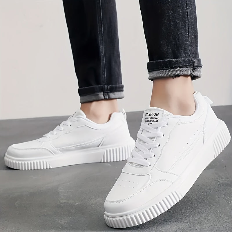 Zapatos de skate casual antideslizantes para hombre, color negro y blanco, suela de EVA, botín bajo, con cordones