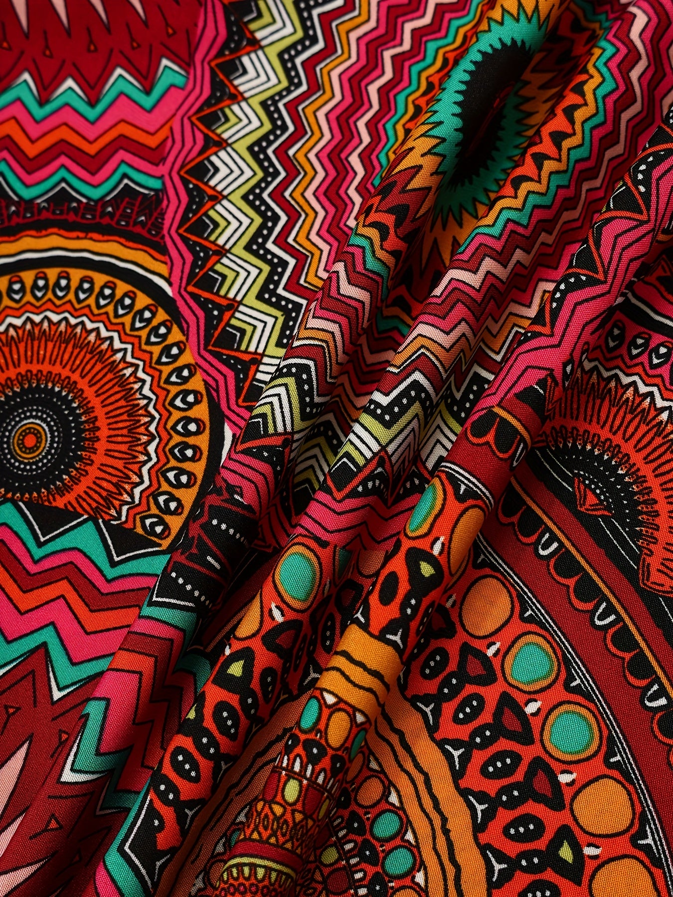 Women's Plus Size Bohemian Print Bermuda Shorts Summer Beachwear Vibrant Red Orange Black