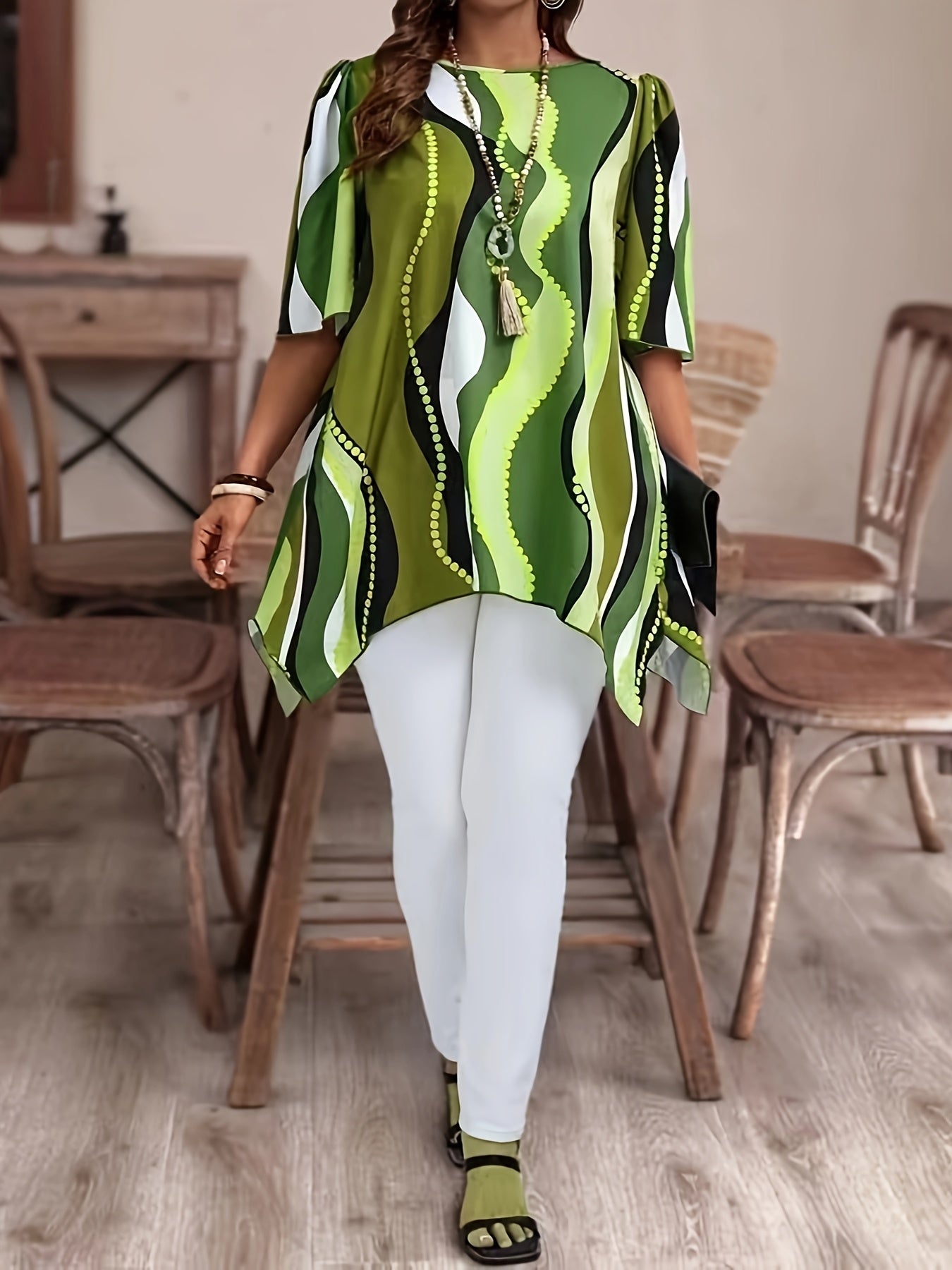 Women's Plus Size Casual Blouse Short Sleeve Abstract Digital Print