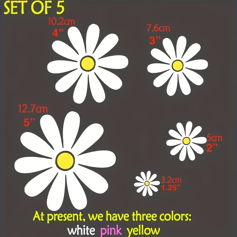 Car Stickers Set, Daisy Pattern, 5 Pieces, Waterproof and Removable
