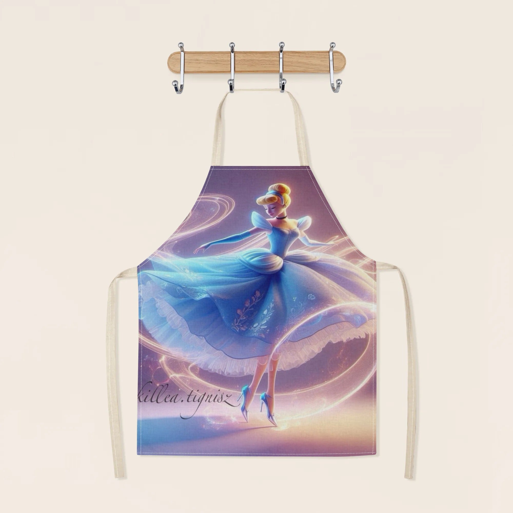 Suv o'tkazmaydigan apron, ko'k, Tanishma, multfilm, gul bilan bezatilgan polyester, oshxona va restoran uchun