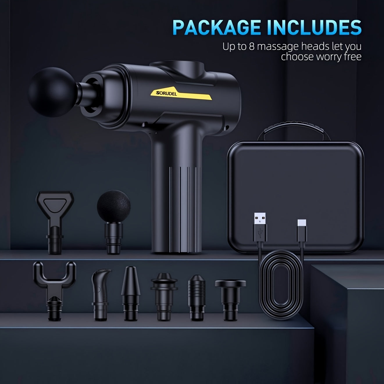 Deep Tissue Massage Gun with 8 Heads 6 Speeds Rechargeable Handheld Electric Muscle Massager