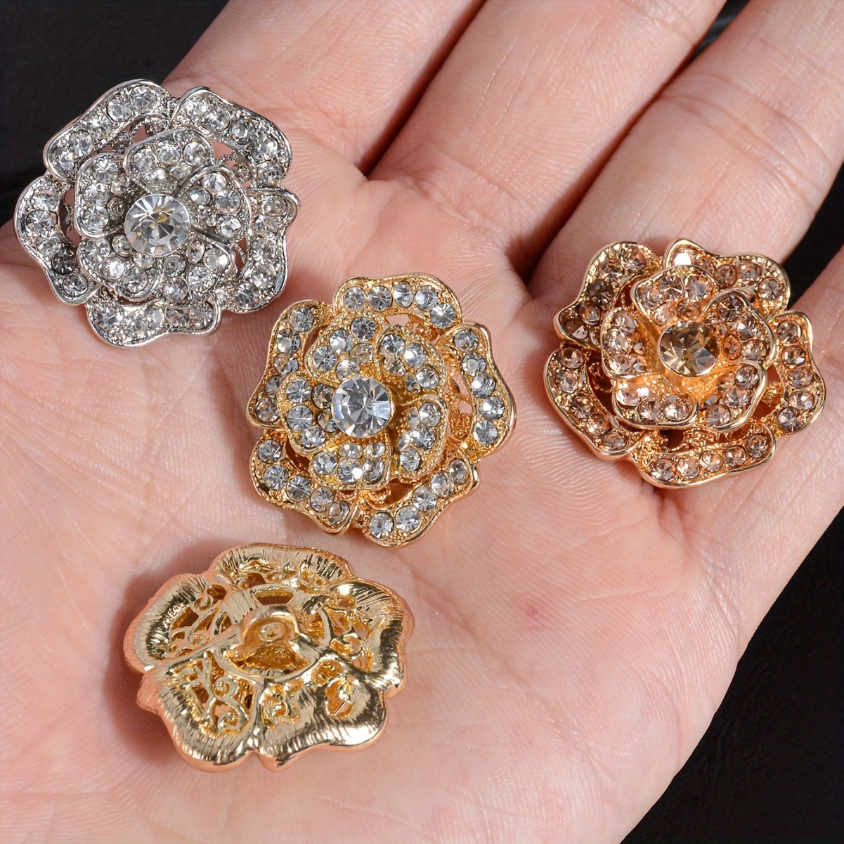 Набор из 3 цветочных брошь-булавок в форме розы с украшениями из бриллиантов, винтажные украшения из сплава