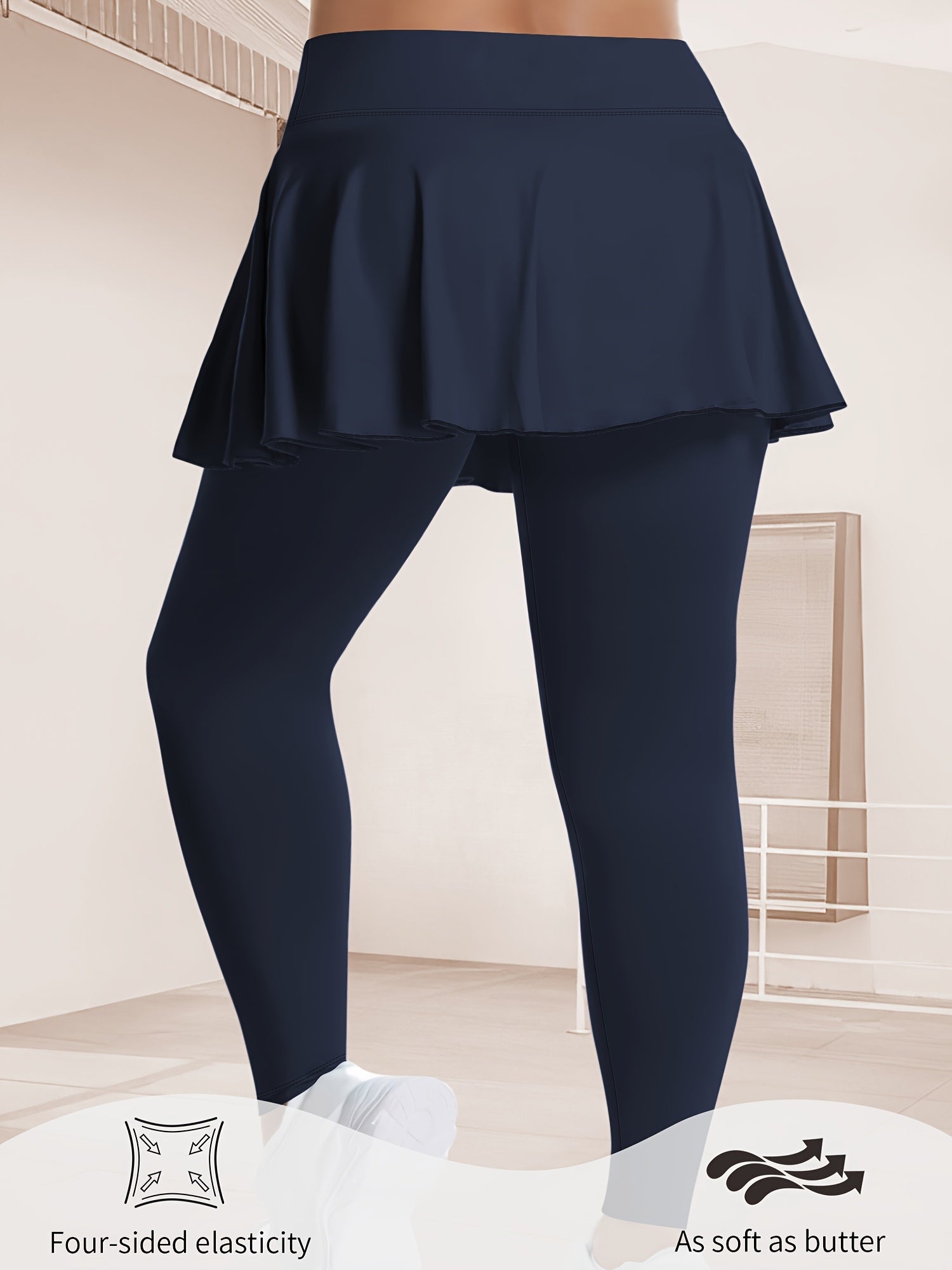 Plus o'lchamli yuqori belli legginslar, 9-teshikli dizayni bilan, ayollar uchun, bir rangda