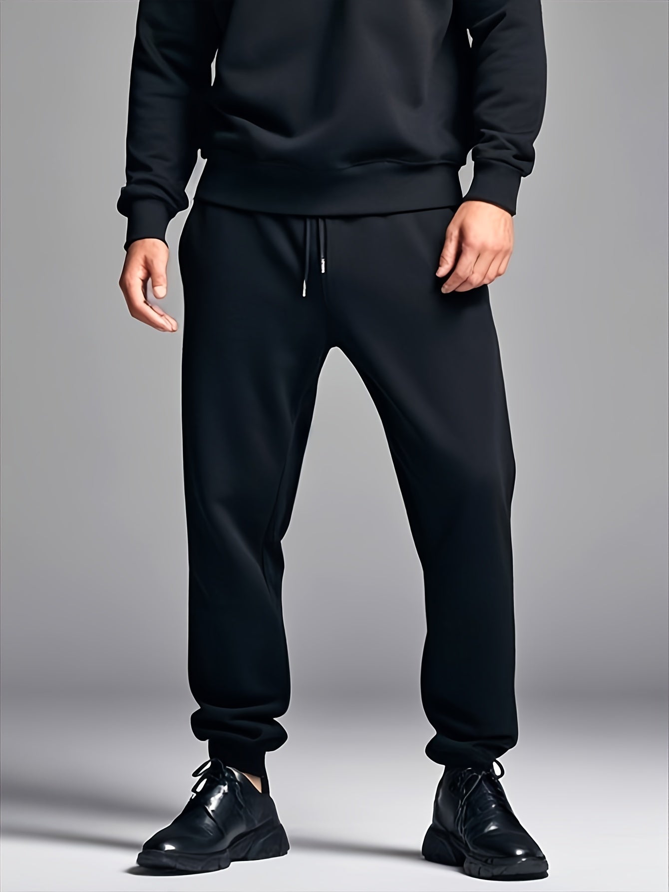 Men's Casual Knitwear Set Long Sleeve Crew Neck Top and Pants Solid Color Fall Winter Machine Washable