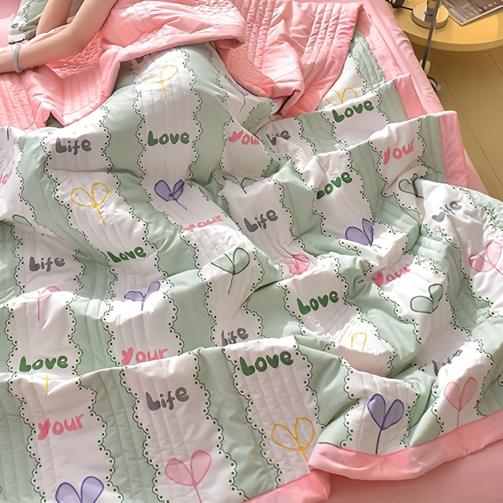 Летнее охлаждающее тонкое одеяло для односпальной или двуспальной кровати с принтом, стеганое покрывало, мягкое и комфортное