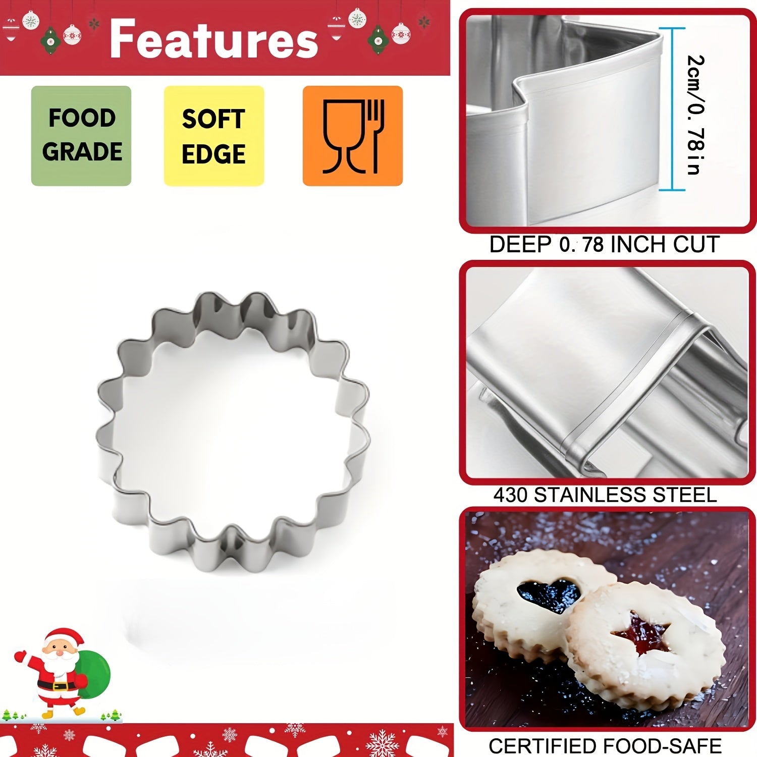 Set of 4 Stainless Steel Cookie Cutters for Holidays Heart Star Christmas Tree Pastry Baking