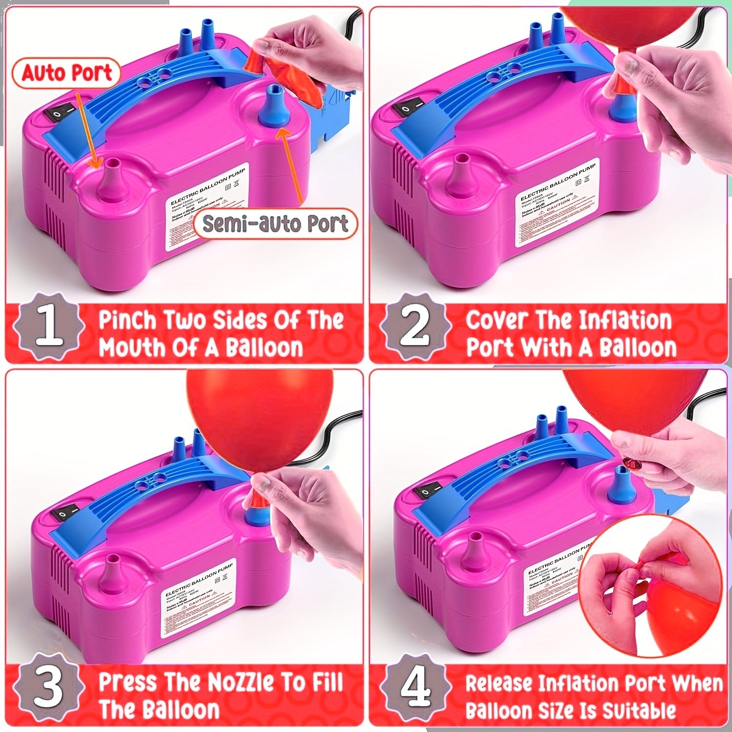 Electric Balloon Pump 600W Dual Nozzles for Party Wedding Decoration