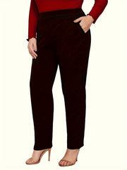 Plus Size Women's Straight Leg Pants Polyester Solid Color Pockets
