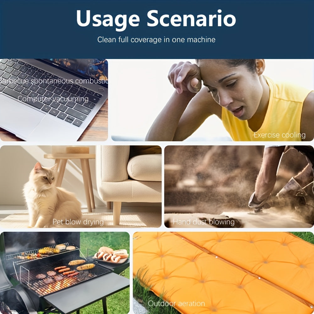 Ручной электрический воздушный насос с оборотами 150 000 об/мин, аккумулятором и совместимостью с USB для сушки волос, уборки снега и электростатического осаждения