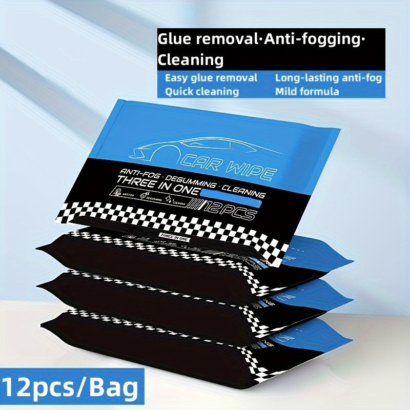 Car Wipes Pack 12/24pcs Glass Anti-Fog Cleaner for Windows Mirrors