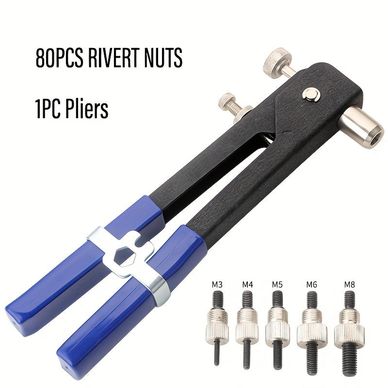 80-Piece Nut Set with Pliers and Conversion Heads for M3 M4 M5 M6 M8