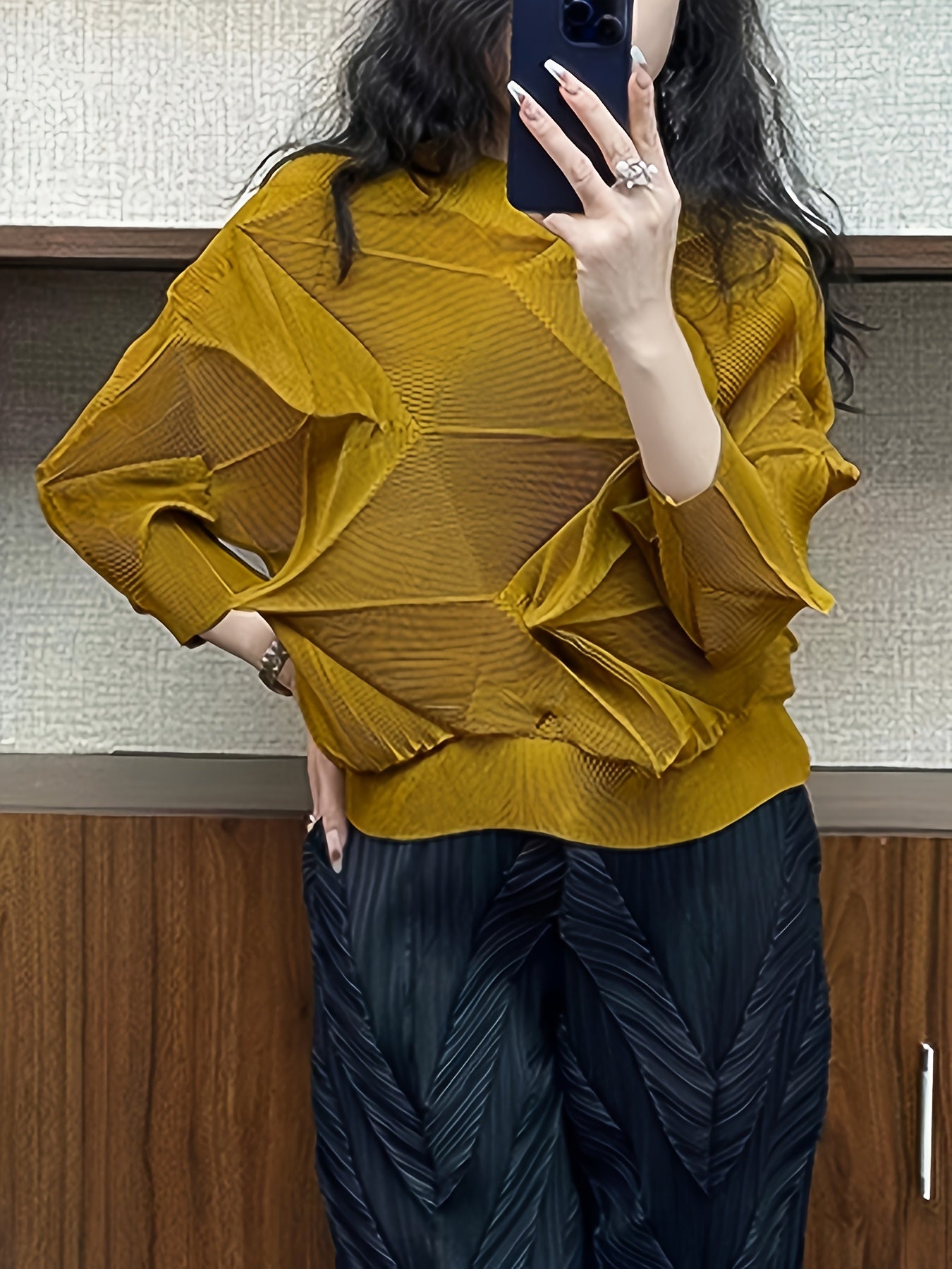 Plus Size Loose Fit Diamond Pleated Top Stylish Casual Clothing