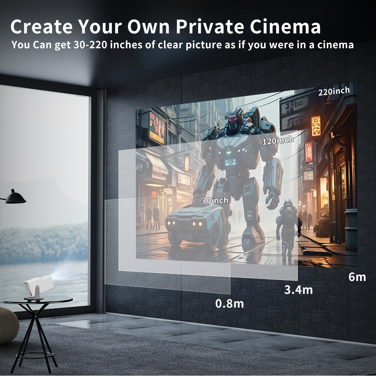  portativ 4K video proyektori 180° burilish 5G WiFi uy ofisi