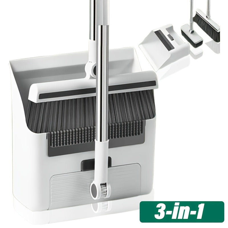 Escoba con cepillo y recogedor, plegable 3 en 1 con giro, cerdas suaves para pelo de mascotas