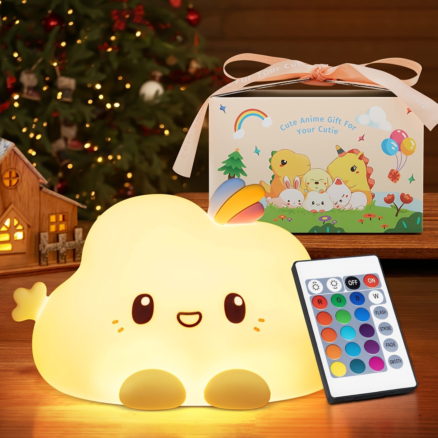 Kawaii Cloud LED Night Light with Remote Control 16 Colors Dimmable USB Rechargeable