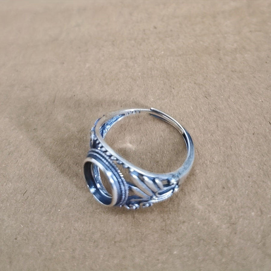 925 STERLING Kumush Vintage Qabilaviy Uslubda To'plam Bazasiz Halqa, Maxsus DIY Zargarlik Yaratish uchun Ideal. Kundalik Kiymak va Sovg'a Berish uchun Mos, 8*10mm toshlar uchun mos keladi. Kod: A1287.