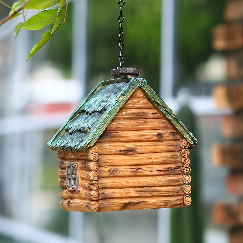 Wooden Birdhouse with LED Lights Outdoor Garden Decor Winter Bird Nest Hanging Ornament