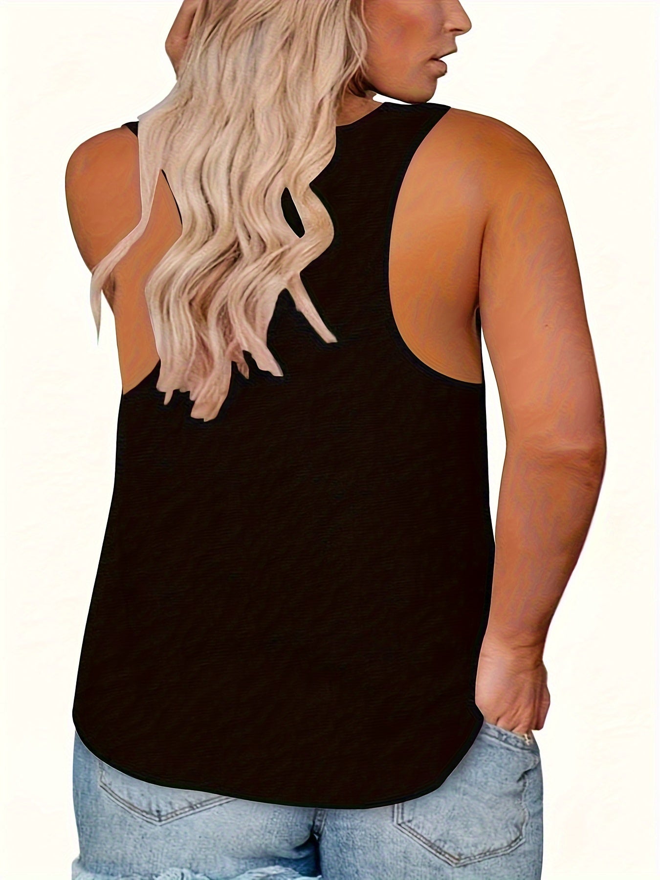 Ladies Plus Size V-Neck Vest Top with Stretch Casual Solid