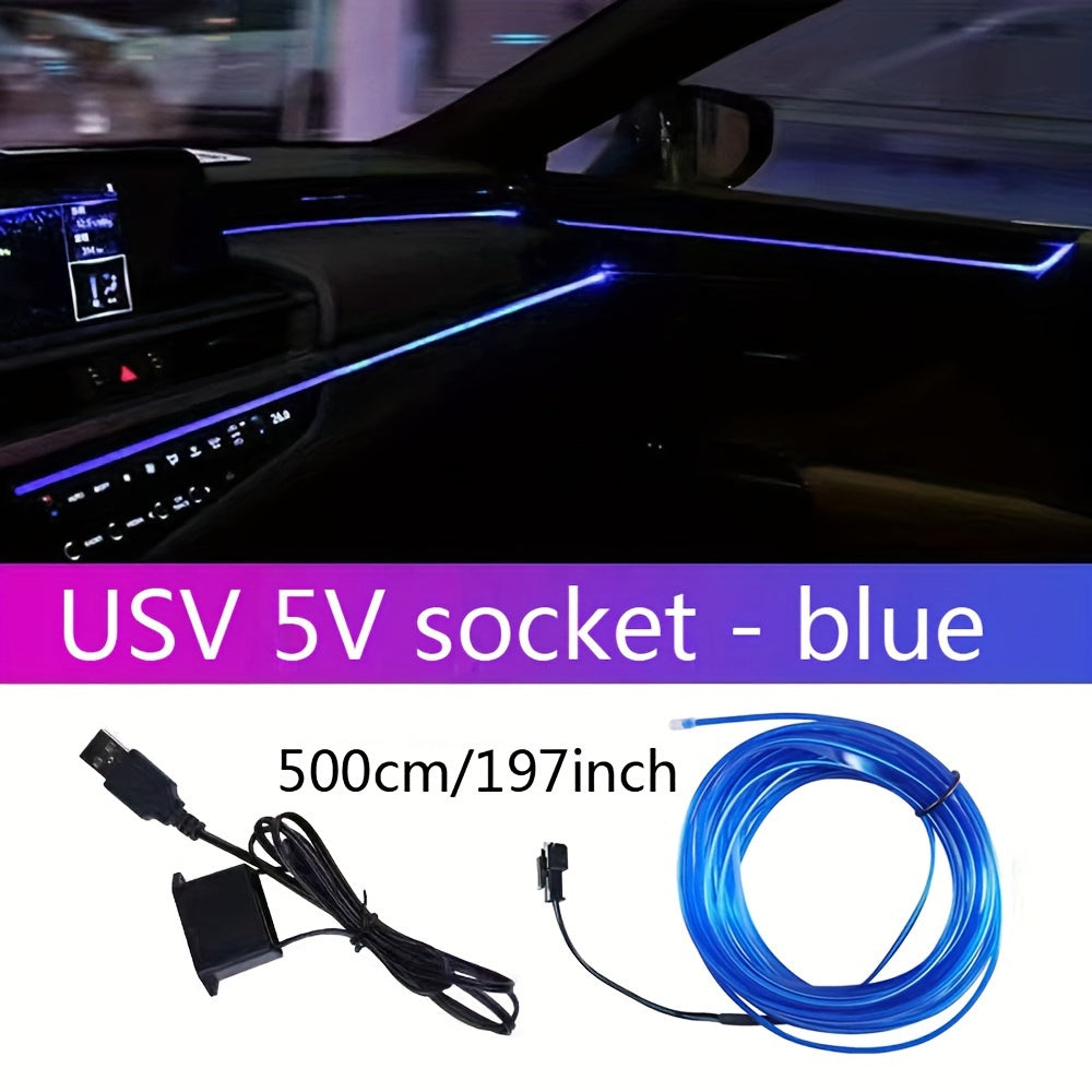 Tira de luz de neón USB flexible para coches azul 3m 118in a 5m 197in