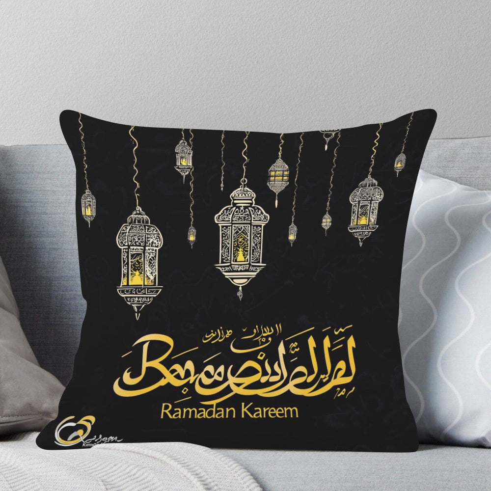 Ramadan Lantern Watercolor Square Pillow Cover 45.72cm Velvet Zipper Washable Indoor Outdoor