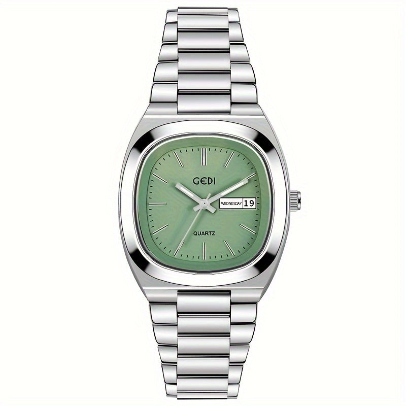 Women's Square Stainless Steel Watch with Quartz Movement Analog Calendar Date