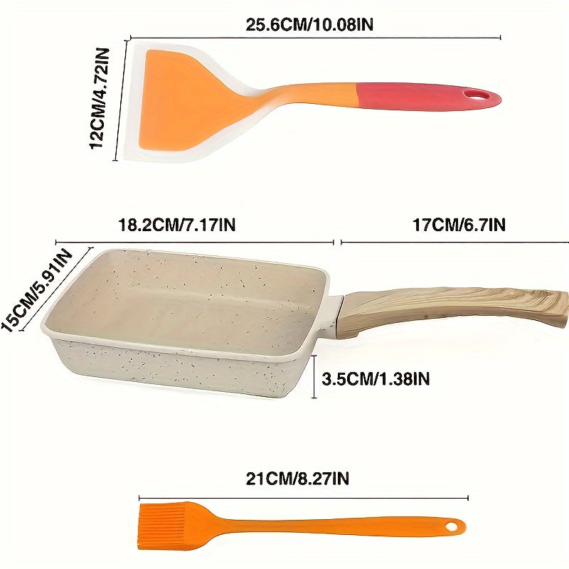 Yapon uslubida dizayn qilingan, silikon spatula va yog' cho'tkasi bilan to'ldirilgan, yopishqoq bo'lmagan alyuminiy qozonlar to'plami. Tuxum, pancake, BBQ taomlari va dumplinglar tayyorlash uchun ideal. Faqat qo'lda yuvish tavsiya etiladi.