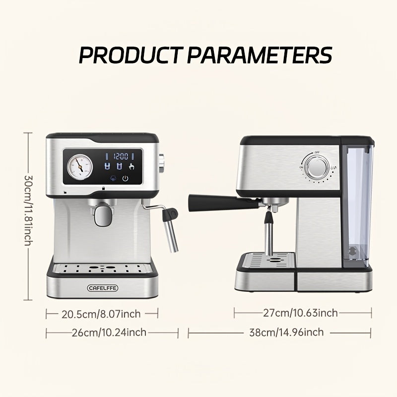 Programmable Espresso Machine with 20 Bar Pump LCD Touchscreen Stainless Steel Milk Frother 1.5L Water Tank