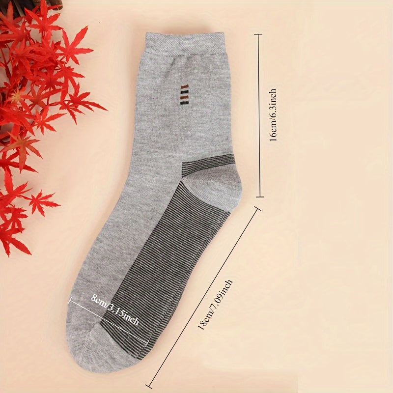 Men's Black Long Socks 5 Pairs Casual Mid-Calf Knit Polyester Cotton Spandex