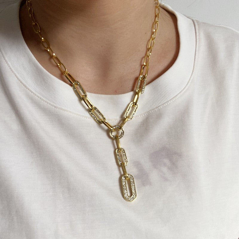 Women’s Y-Shaped Chain Necklace with Cubic Zirconia Geometric Pendant for Daily and Party Wear