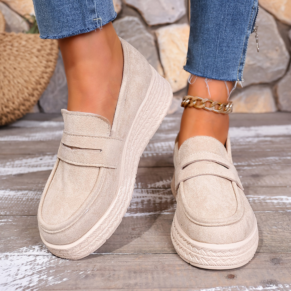 Women's Slip-On Sneakers Black Beige Cushioned Platform All-Season