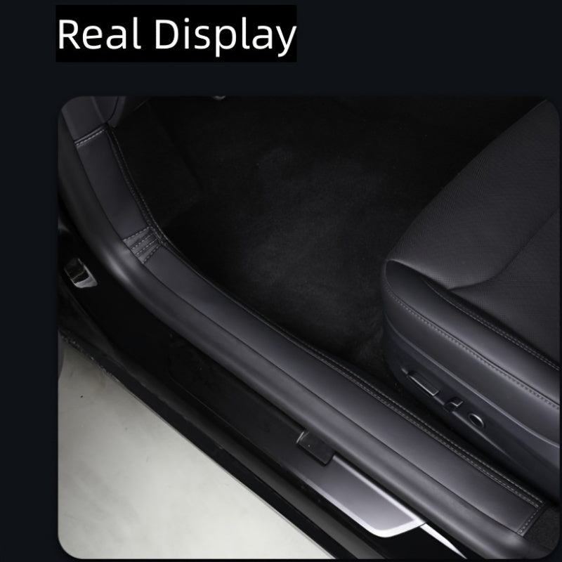 Car Door Sill Protector and Rear Seat Threshold Guard Leather Set for Model 3