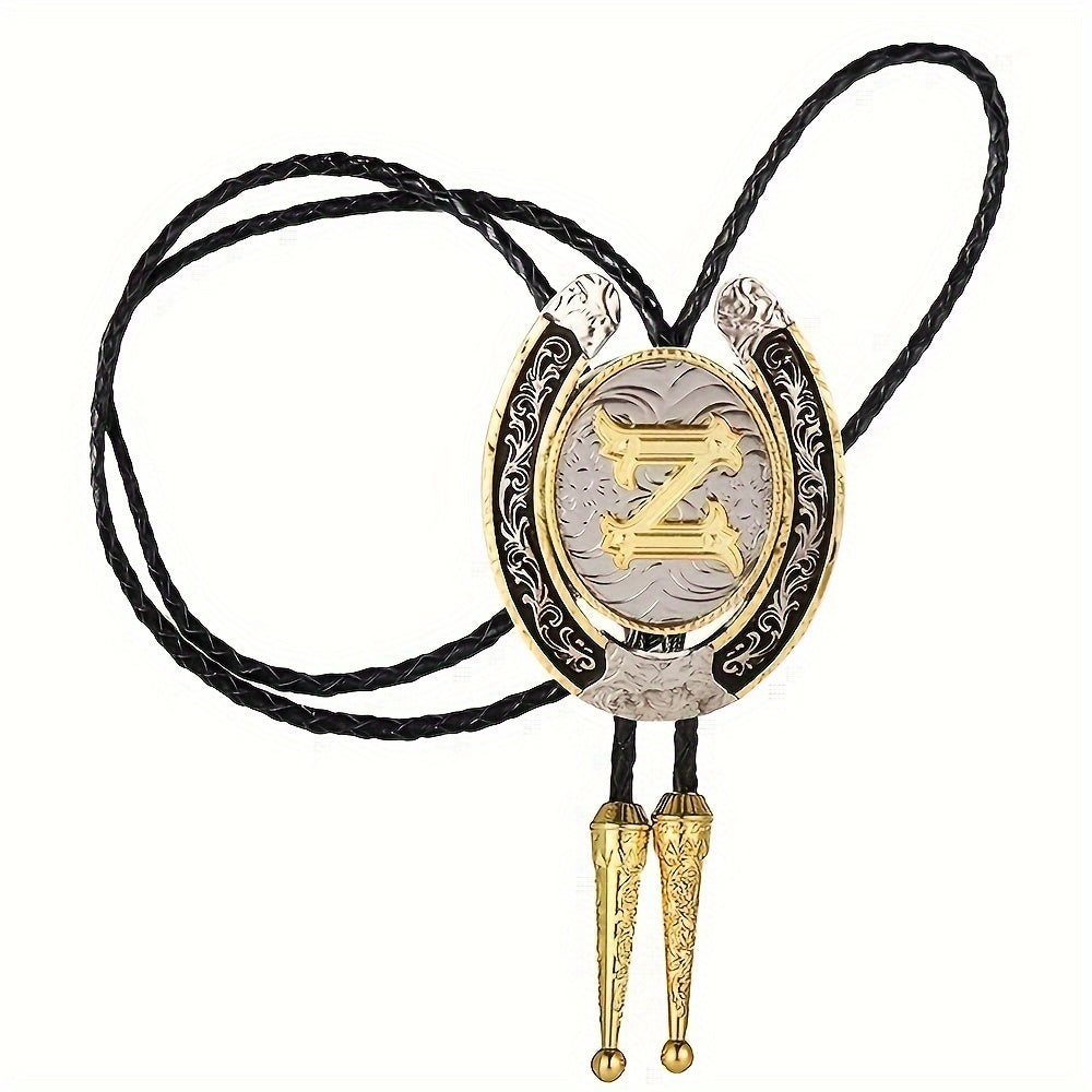 Men's Gold Round Tie with Letters A to Z Western Fashion Street Necklace Accessory