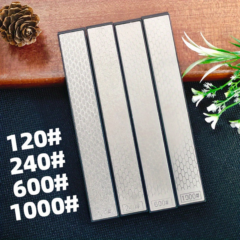 4-Piece Diamond Knife Sharpener Set with Manual Rods Non-Slip Base