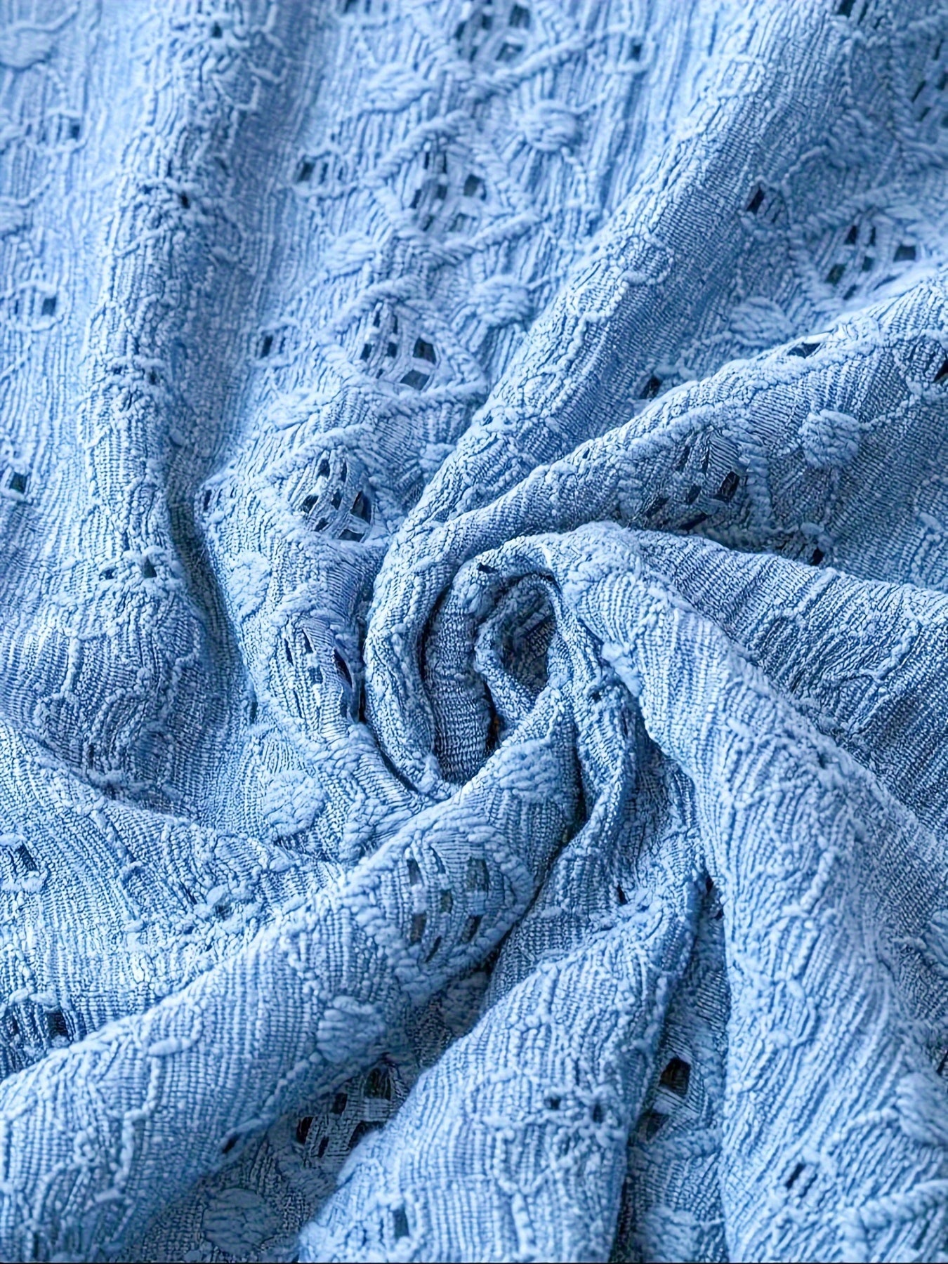 Blusa de escote en V de manga corta con mangas murciélago y encaje de ojete, verano, poliéster sólido