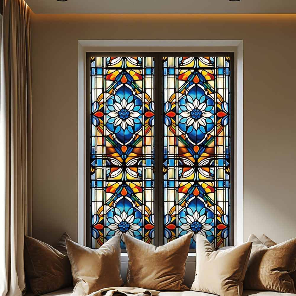 Rose Flower Privacy Window Film UV Sun Protection Heat Insulation Non-Adhesive PVC