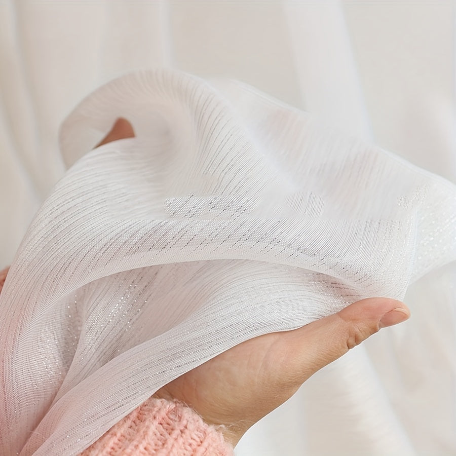 White Shiny Tulle Curtain Panels for Bedroom Living Room Office Kitchen Elegant Sheer Window Drapes