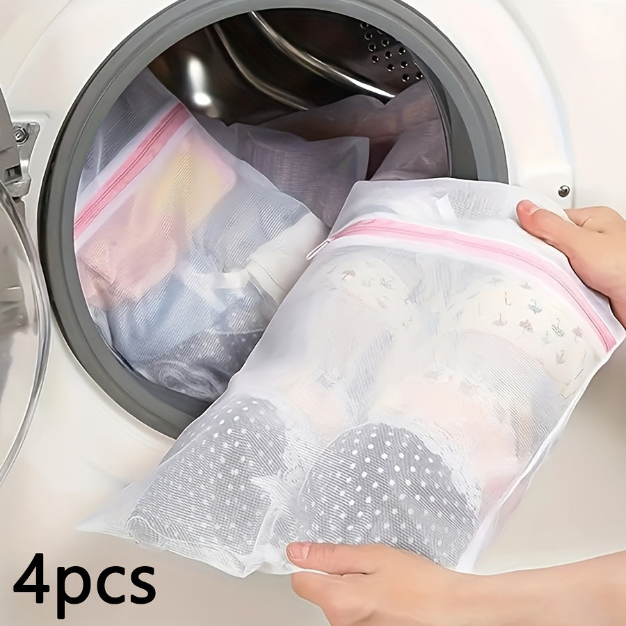 Set of 2 Laundry Mesh Bags for Clothing Storage and Travel Durable Polyester Zipper Bags