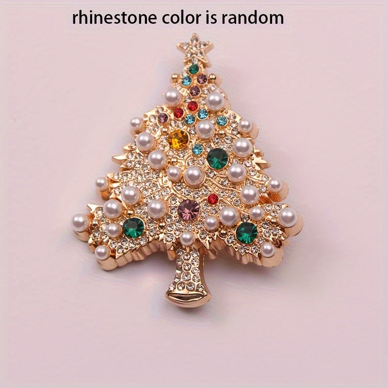 French Style Christmas Tree Brooch with Rhinestones for Women Jewelry Gift