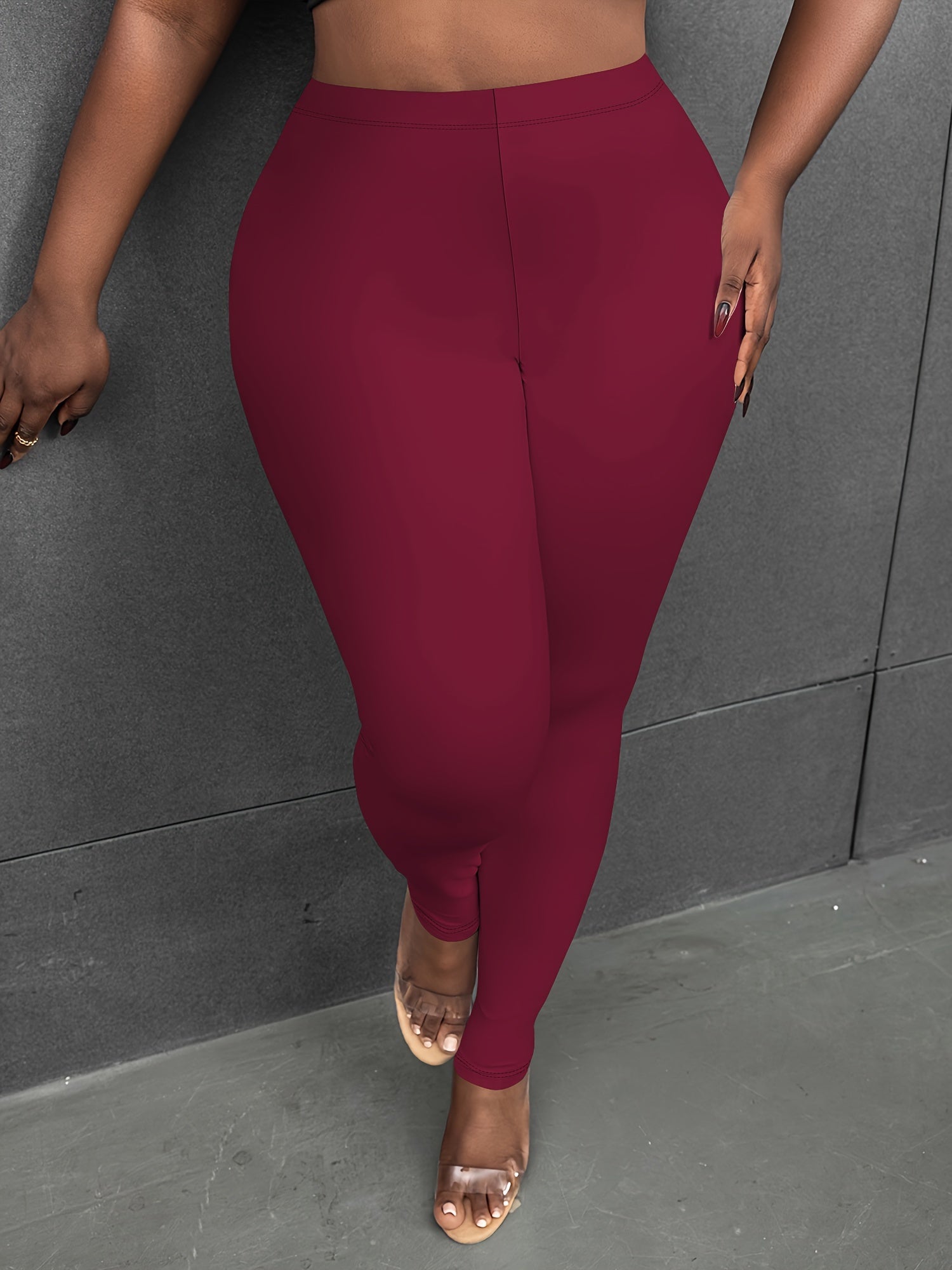 Plus Size Women's Solid Color Skinny Leggings 3 Pack High Waist Stretch