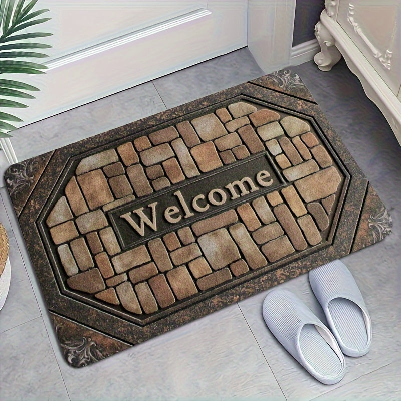 Polyester Welcome Doormat Non-Slip Rubber Backing Indoor Outdoor Rectangle Pebble Pattern