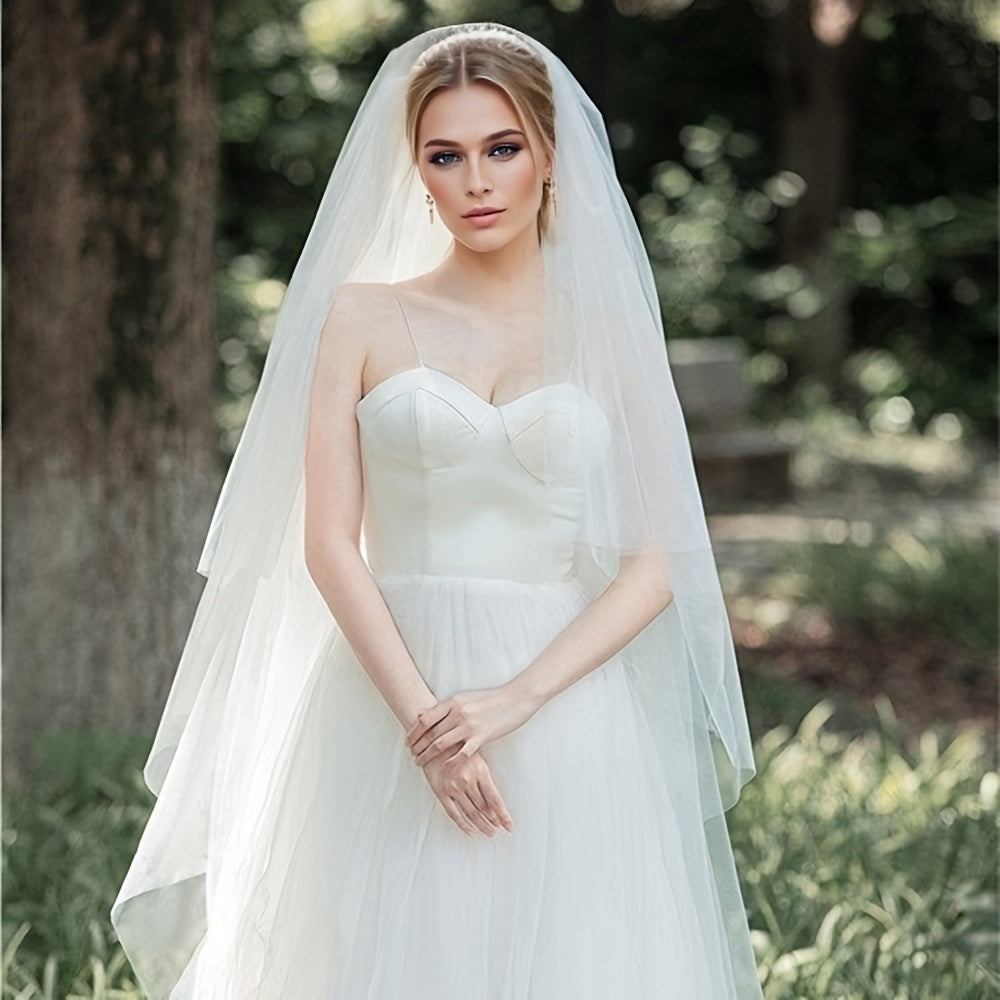 Velo de novia con 2 capas y peine para el cabello, velo de boda largo para novia, accesorios de cabello para novia