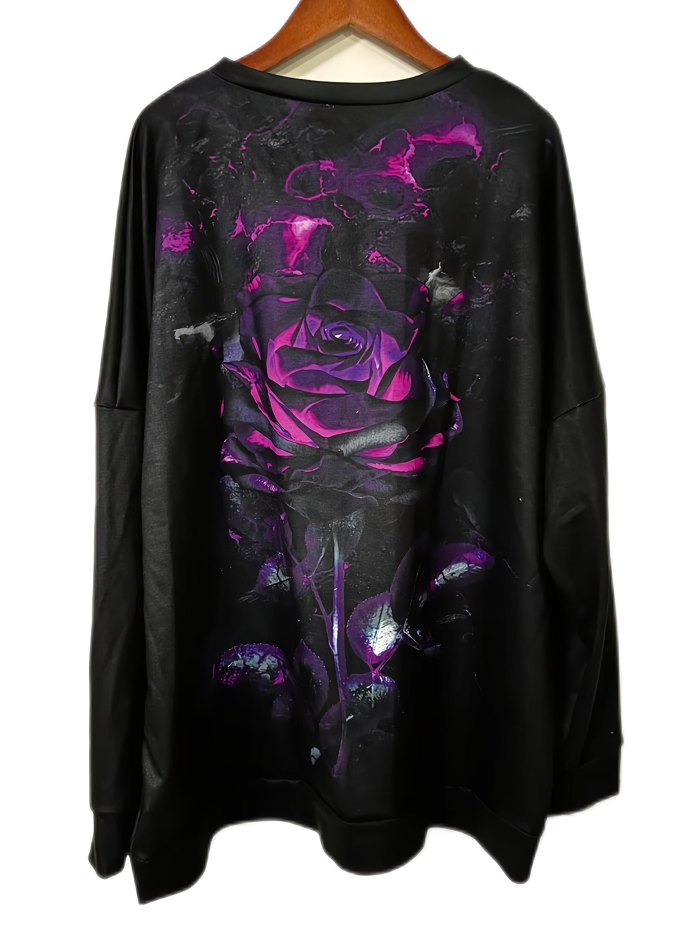 Sudadera de manga larga con estampado de rosa gótica para mujer de tallas grandes