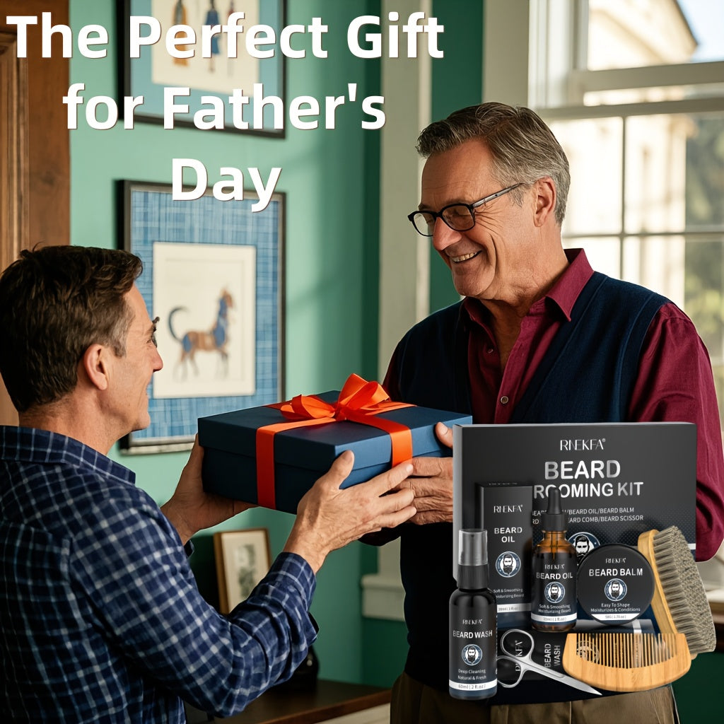 Мужской набор для ухода за бородой с маслом, бальзамом, щеткой, расческой и ножницами