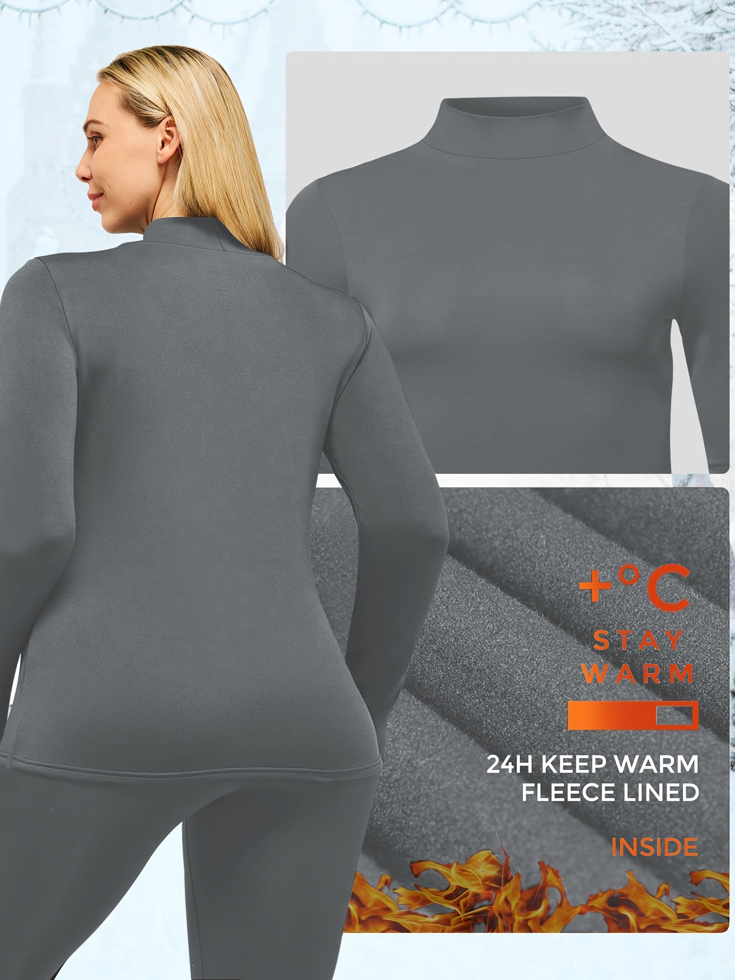 Plus Size Women's Thermal Sportswear Set Plush Lined High Stretch Long Sleeve Shirt and Pants