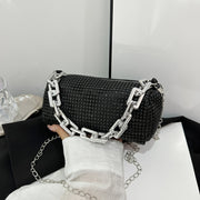 Women's Evening Bag with Chain Straps and Zipper Closure in Silver Gray