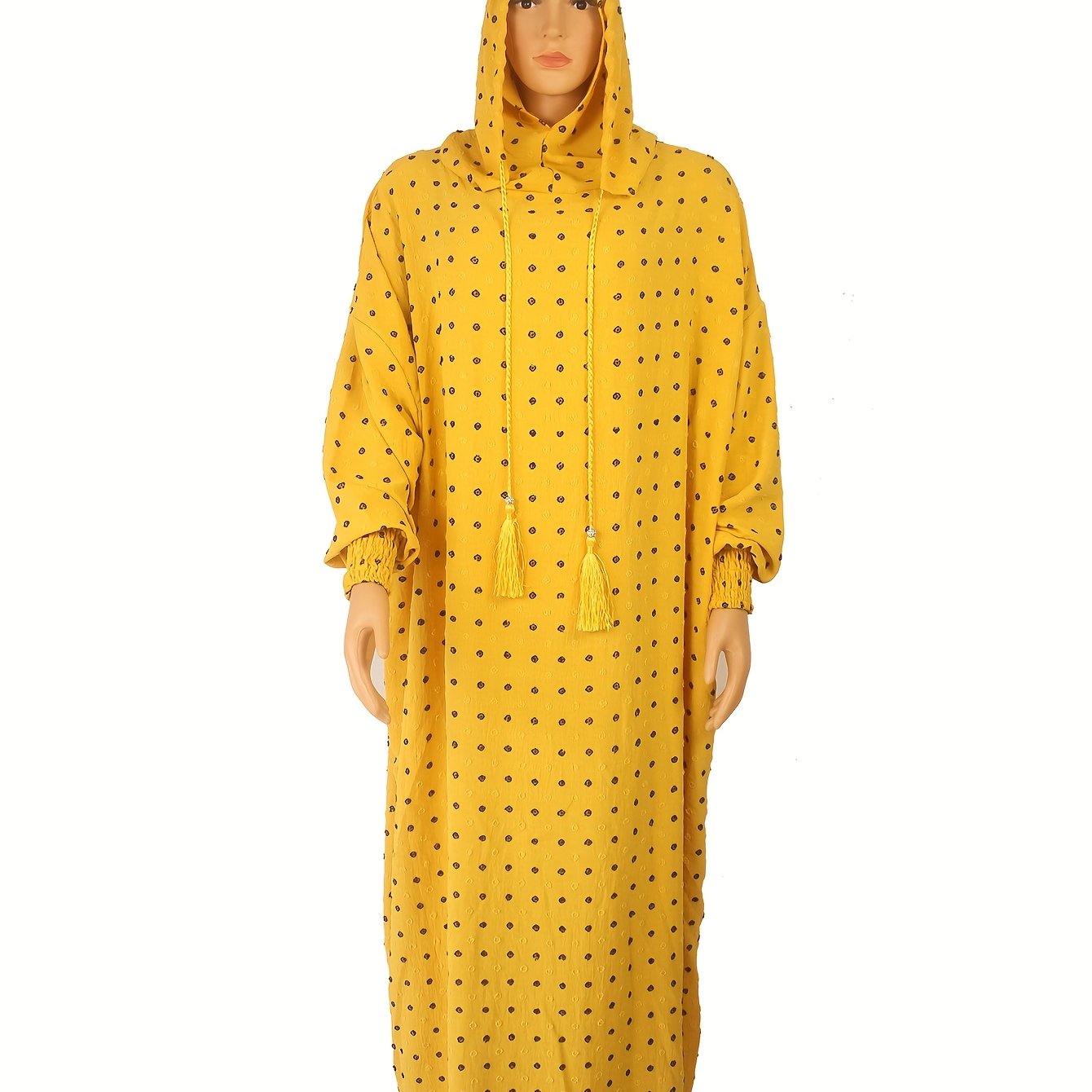 Plus Size Purple Abaya Dress With Lantern Sleeves Drawstring Waist