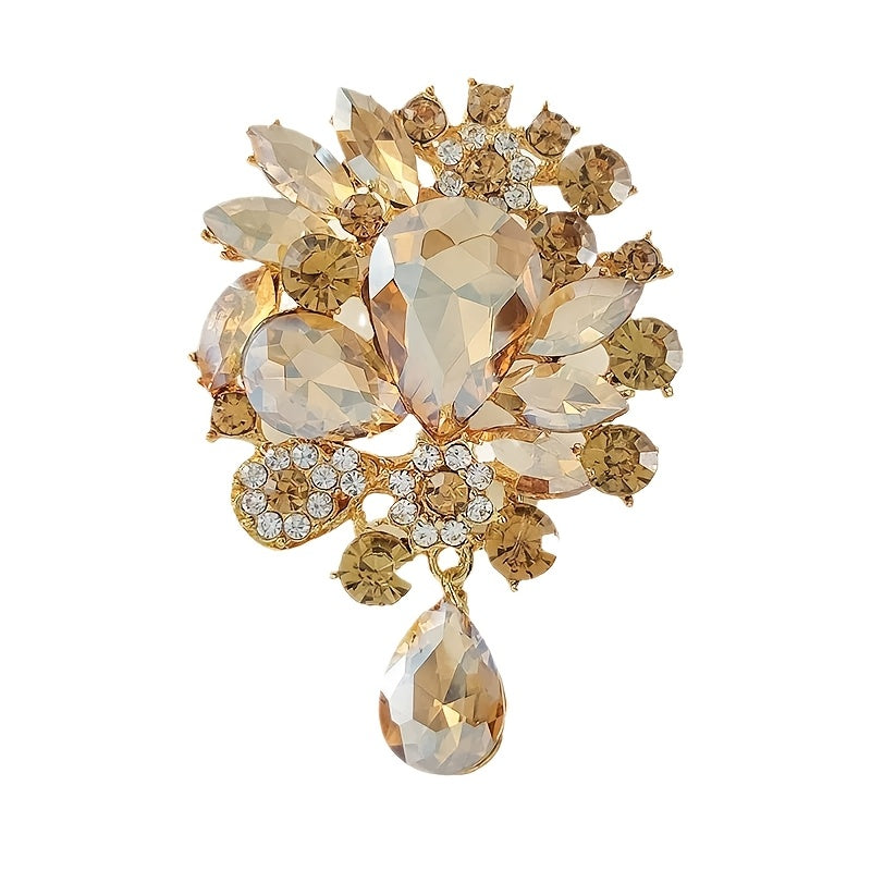 Nostalgik kristal brosh pin, notekis tomchi pendanti va yangicha shisha gullar dizayni - ayollar uchun nafis va yuqori darajadagi moda aksessuari.