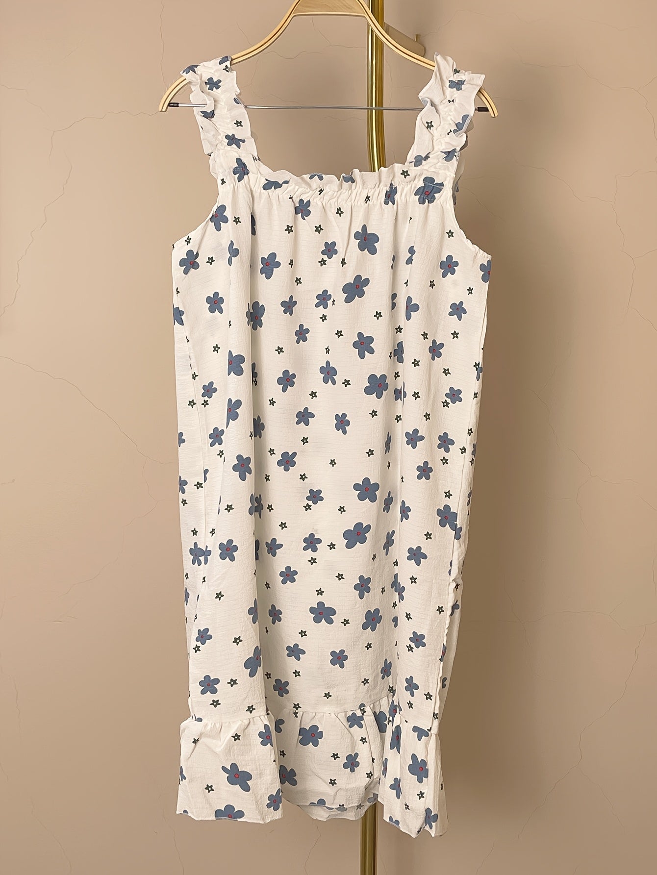 Women's Floral Textured Nightgown with Off-Shoulder Bow and Ruffle Trim Summer Sleepwear